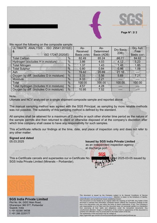 Redacted SGS Certificate of Sampling and Analysis, page 2